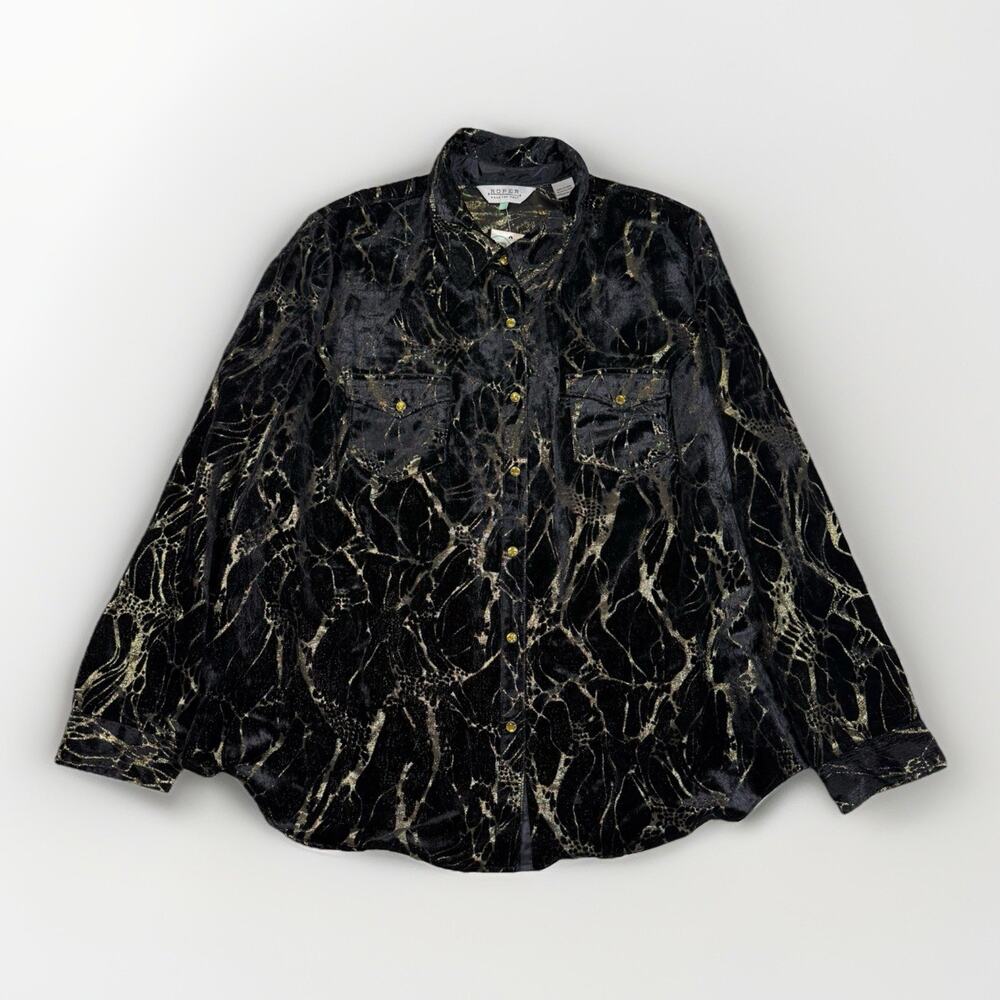 NWT Roper Show Western Shirt Women's Size 2X Black Velvet Metallic Pearl Snap
